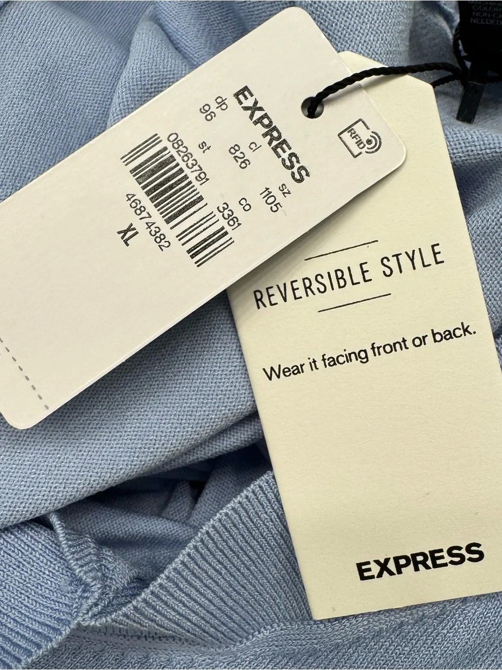 NWT Express Reversible V-Neck Sweater XL Blue Lightweight Preppy Knit Pullover